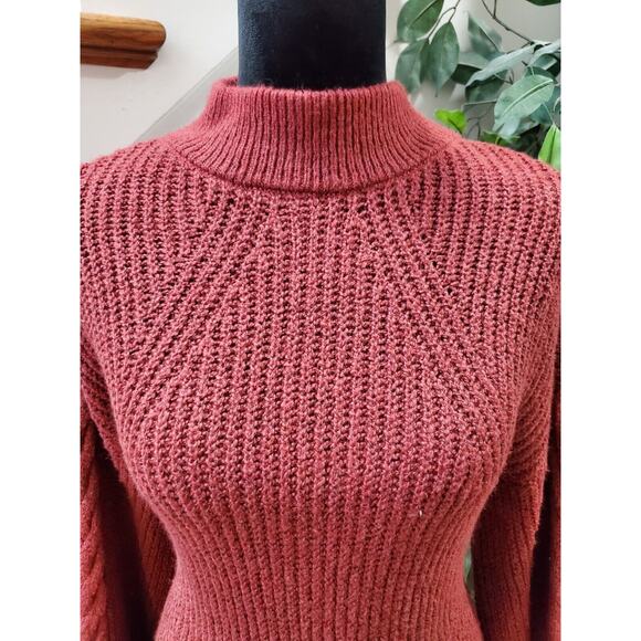 BP. Women's Red Cotton Long Sleeve Mock Neck Pullover Knit Sweater Size 2XS - Picture 3 of 12